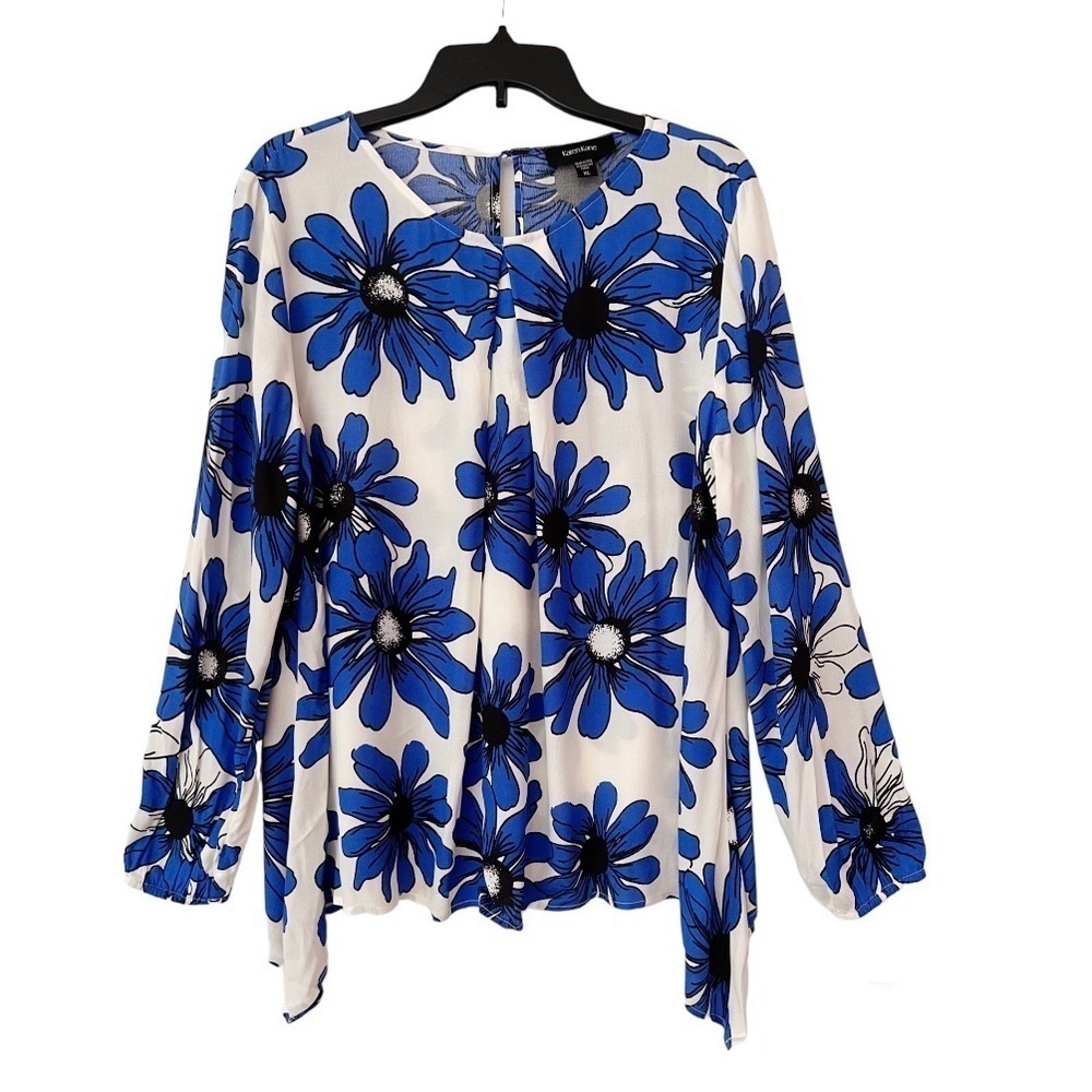 Karen Kane Blue Daisy Handkerchief Blouse Size XL